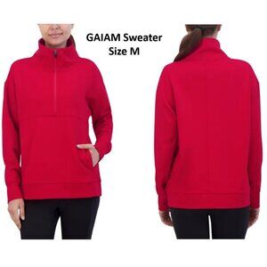 Gaiam Women's Ribbed Quarter Zip Red Pullover Sweatshirt Front Pockets Size M